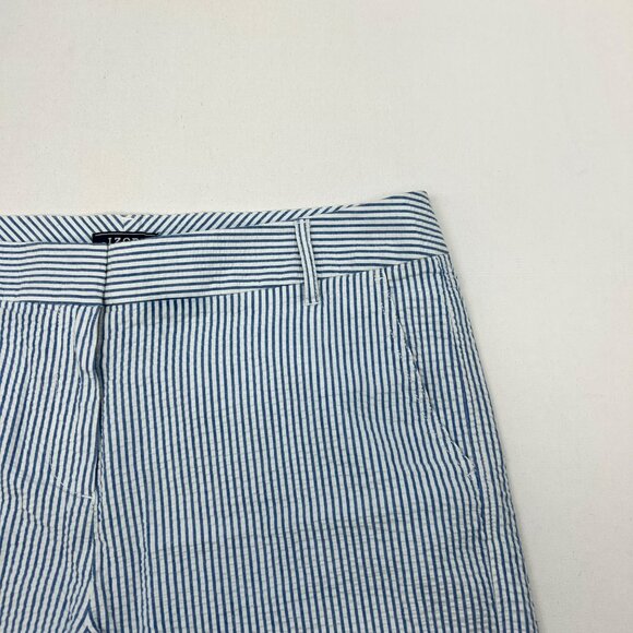 Izod Womens Striped Shorts Seersucker Blue/White Size 14 Pockets - Picture 2 of 8